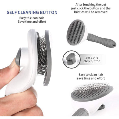 Push button pet hair brush