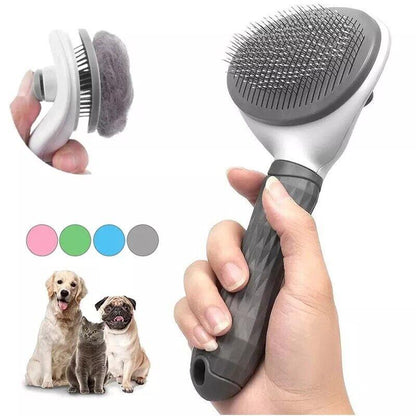 Push button pet hair brush