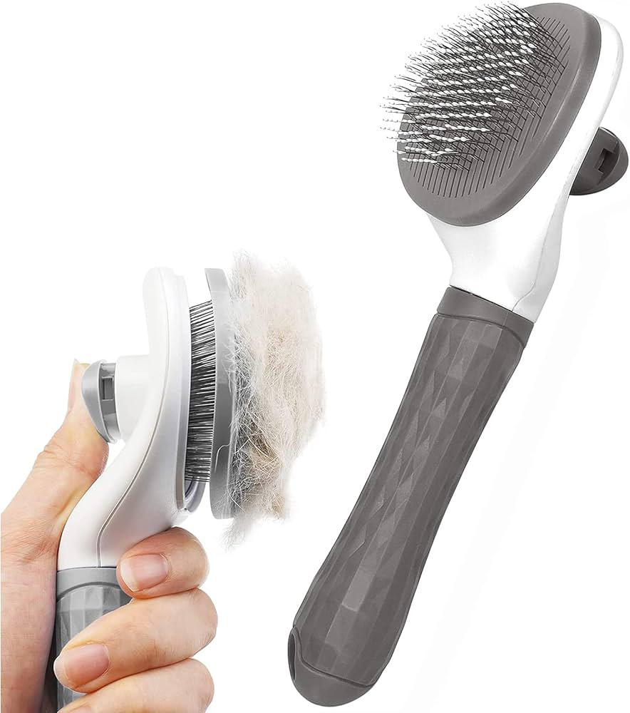 Push button pet hair brush